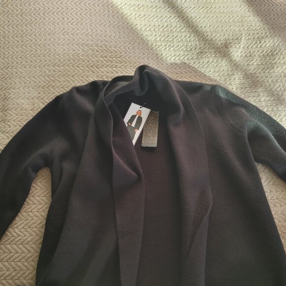 Max Sport Sweater Coat Jacket Duster with faux fur - Size Small - Color black. - Picture 7 of 8